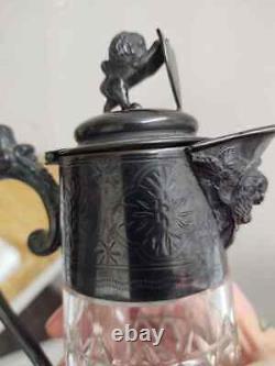 Antique syrup pitcher silver plate cut like glass ornate decoration