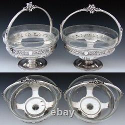 Antique to Vintage Silver Plate & Glass 10 Tall Basket Style Centerpiece PAIR