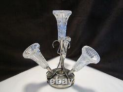 Art Nouveau English Silverplate Epergne 4 crystal glass Vase Centerpiece 1900's