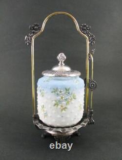 BLUE Floral Mt. Washington / Crown Milano HOBNAIL antique PICKLE CASTOR