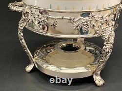 Chafing dish Silverplate holder with white Fire king glass casserole and lid