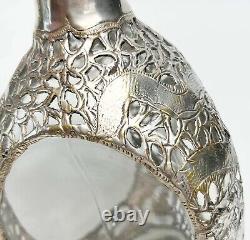 Chinese Silver plate Mounted Pinched Glass Decanter Dragon Design c. 1950