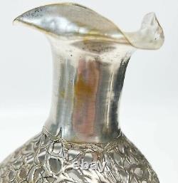 Chinese Silver plate Mounted Pinched Glass Decanter Dragon Design c. 1950