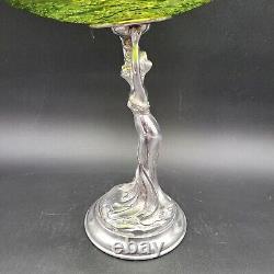 E. G. Webster & Son Silver Art Nouveau Loetz-Type Green Carnival Glass Compote