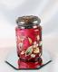 EAPG Enamel Painted Cranberry Glass Tobacco Humidor Jar Spot Optic Silver Plate