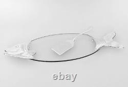 Fish Plate Glass Silver + Cake Shovel Serving Tray Lachsplatte Set NEW, USA SHIP
