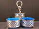 French Silver Blue Opaline Glass Castor Condiment Candy Dish Holder Desk Stand