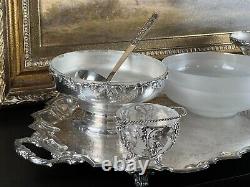 Grape Accent Sheffield Silver Plate and Satin Glass Iced Dessert Set