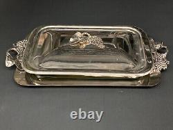 Grape Harvest Pattern Silver Plated Serving Dish With Glass Casserole