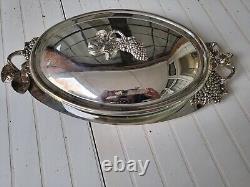 Grape Harvest Pattern Silver Plated Serving Dish With Glass Casserole