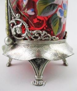 HARTFORD #745 Quad Silver hp CRANBERRY Enamel JAR Antique PICKLE CASTOR