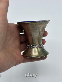 Hazorfim Sterling Silver cup with cobalt blue glass 80gr
