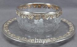 Henri Lapeyre Paris French 950 Silver & Engraved Floral Glass Finger Bowl
