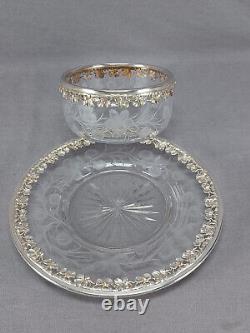 Henri Lapeyre Paris French 950 Silver & Engraved Floral Glass Finger Bowl