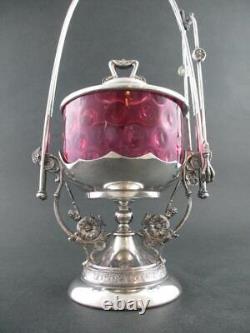 James W. TUFTS #2355 13 Tall, CRANBERRY Polka Dot JAR antique PICKLE CASTOR