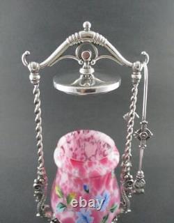 James W. TUFTS #3616 antique Pickle Castor with DOLPHINS PINK Spatter Glass Jar