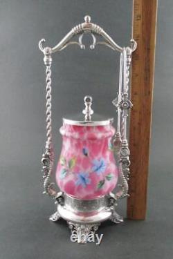 James W. TUFTS #3616 antique Pickle Castor with DOLPHINS PINK Spatter Glass Jar