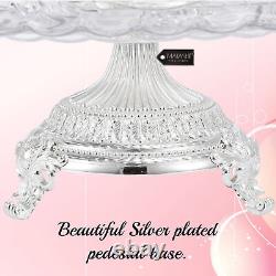 Matashi Silver Plated Crystal Glass Cake Plate Serving Platter Mothers day Gift