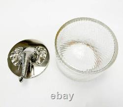 Mid Century Silver Plate and Glass Covered Jar Figural Elephant Head Lid