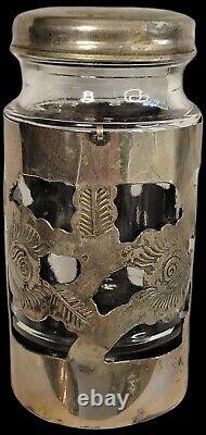 Nestle Glass Silver Plate Pierced Floral Vintage 4 5/8 Jar 1920-1940 Set Of 2