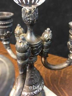 Pair Antique Pairpoint c1910 Candlestick Holders Marble Bases Glass Globe REPAIR