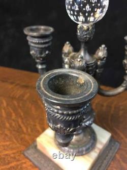 Pair Antique Pairpoint c1910 Candlestick Holders Marble Bases Glass Globe REPAIR