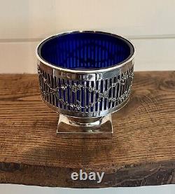 Pairpoint Victorian Footed Condiment Bowl with Cobalt Blue Glass Insert C. 1880
