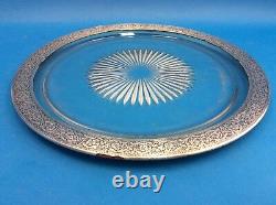 Pressed Glass Mid-Century Silverplate Rim Ornate Design Decorative Serving Plate
