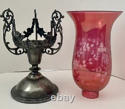 REDUCED Pairpoint Quadruple Silverplate Stand WithCranberry Glass Vase Insert