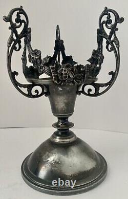 REDUCED Pairpoint Quadruple Silverplate Stand WithCranberry Glass Vase Insert