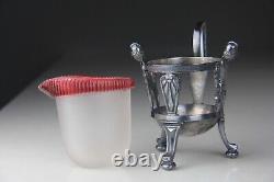 REED & BARTON Victorian Silver Plate Ruby Color Rim Frosted Glass Creamer Glows