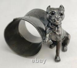 Rare Antique c1880 Derby Silver Co Figural Dog Napkin Ring Glass Eyes 382 Pug
