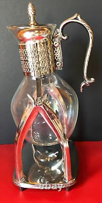 Rare Vintage Glass Coffee/Wine Carafe Heater English Silver Manufacturing or Lab