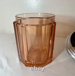 Rare antique silver-plate pink glass tobacco jar humidor holder box pipe on lid