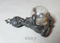 Rare vintage 1940's figural silver plate glass ball Arabian genie brooch pin