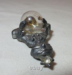 Rare vintage 1940's figural silver plate glass ball Arabian genie brooch pin