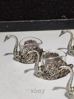 SET OF 8- Victorian Pairpoint Silverplate Swan Salt Cellars withGlass Inserts