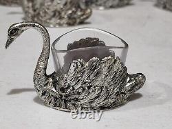 SET OF 8- Victorian Pairpoint Silverplate Swan Salt Cellars withGlass Inserts