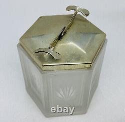 SOS by Pascalls 1940s Silverplate Mechanical Lid Sugar Cube Crystal Glass Jar X