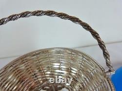 SWAN TOP LID WOVEN SILVER PLATED BASKET WITH LIGHT BLUE GLASS LINER BY unknown