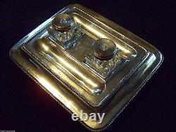 Sheffield Plate Partner's Inkstand With Cut Cube Glass / Crystal Wells Superb