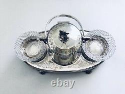 Silver Plate Engraved Butler Biscuit Barrel/Canister with Glass Jelly/Butter Bowls