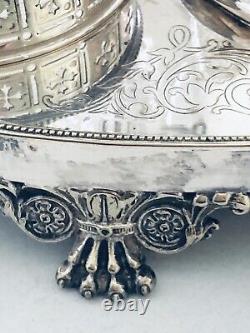 Silver Plate Engraved Butler Biscuit Barrel/Canister with Glass Jelly/Butter Bowls