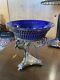 Silver Plate and Cobalt Blue Glass Edwardian Centerpiece Bowl on Swan Stand