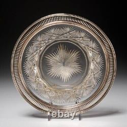 Sterling Silver Cut Glass Antique Fan Starburst Pierced Rim Plate 2178 8.5dia