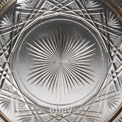 Sterling Silver Cut Glass Antique Fan Starburst Pierced Rim Plate 2178 8.5dia