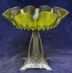Stunning antique Art Deco WMF silver plated & iridiscent green glass centerpiece