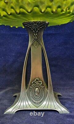 Stunning antique Art Deco WMF silver plated & iridiscent green glass centerpiece