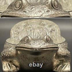 VMC Reims Flower Frog Glass & Silver Plate 19-Hole Rare 3pc France 6x3x5