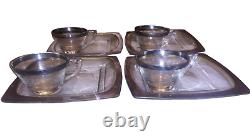 VTG Dorothy Thorpe Glass Teacup/Plate 8 Piece Gold Silver Band Snack Set RARE
